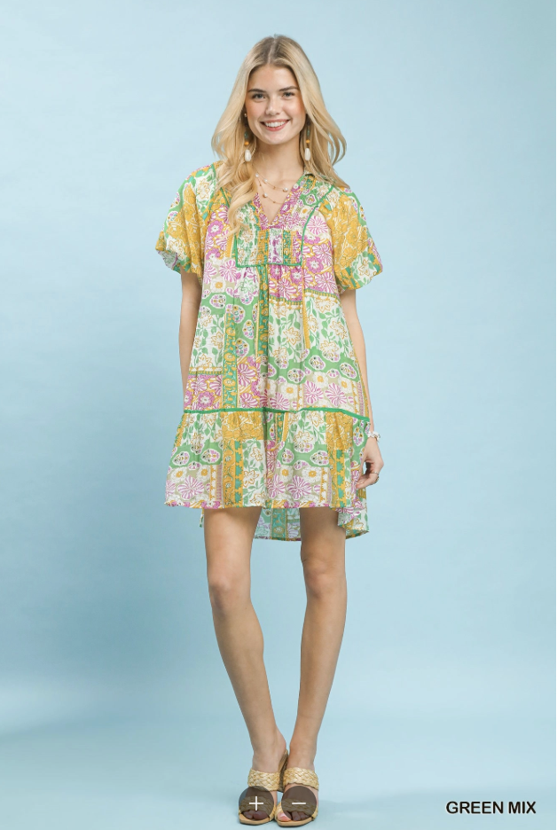 green emerald velvet dress PRETTYGARDEN Casual Summer Dresses for Women 2025 Short Sleeve V Neck  Floral Mini Dress Boho Smocked Ruffle Short Sundress(X-Small, Bean Green)  at Amazon Women's Clothing store main image 0