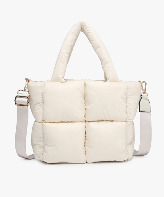 Brittany Puffer Tote Satchel M2354 Off White The Sock Shop